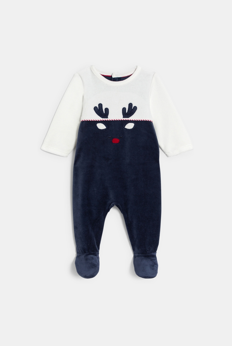 Pelele de terciopelo con reno azul bebé niño 1