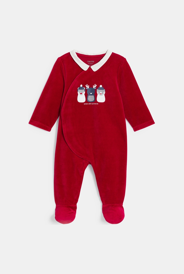 Dors-bien velours hiver rouge bébé garçon 1