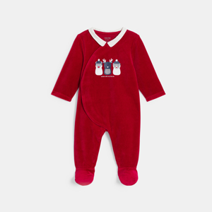 Baby boy's red velvet winter sleepsuit 1