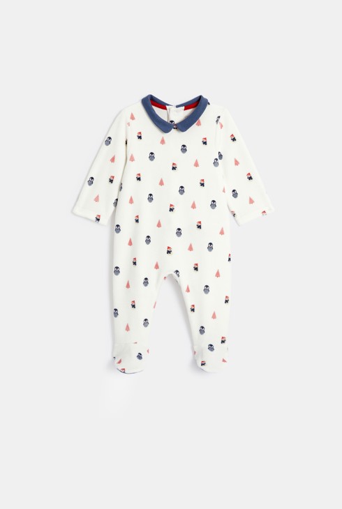 Baby-Strampler aus Samt mit Pinguinmotiv und weiches Baby-Jäckchen in Blau für Jungen 2