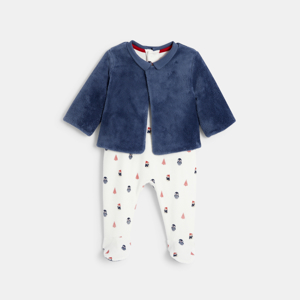 Dors-bien velours ping1n et gilet doux bleu bébé garçon 1