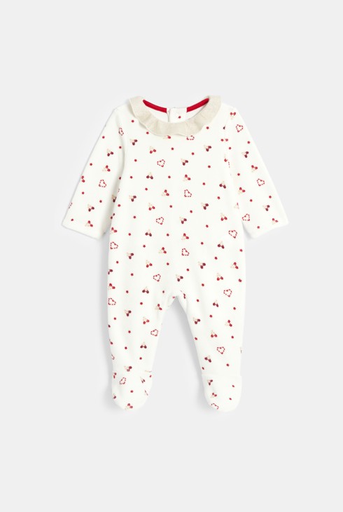 Dekliški žametni spalni pajac s potiskom božjega drevca in rdeča mehka jopica za dojenčke 2