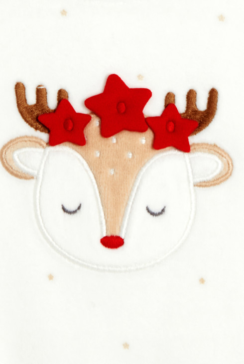 Baby girl's white shiny fawn velvet sleepsuit 2