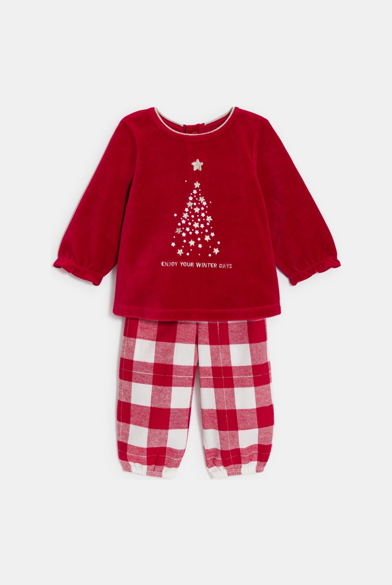 Pyjama velours et flanelle rouge bébé fille 1