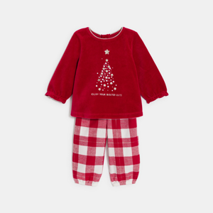 Pyjama velours et flanelle rouge bébé fille 1