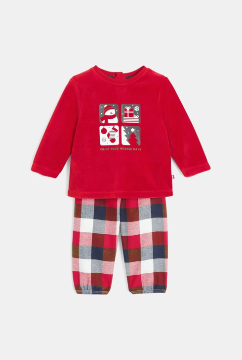 Roter Baby-Pyjama aus Samt und Flanell für Jungen 2