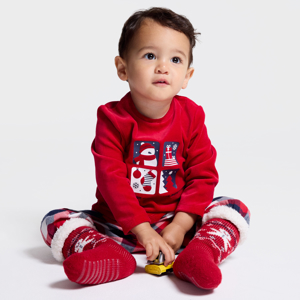 Baby boy's red velvet and flannel pyjamas 1