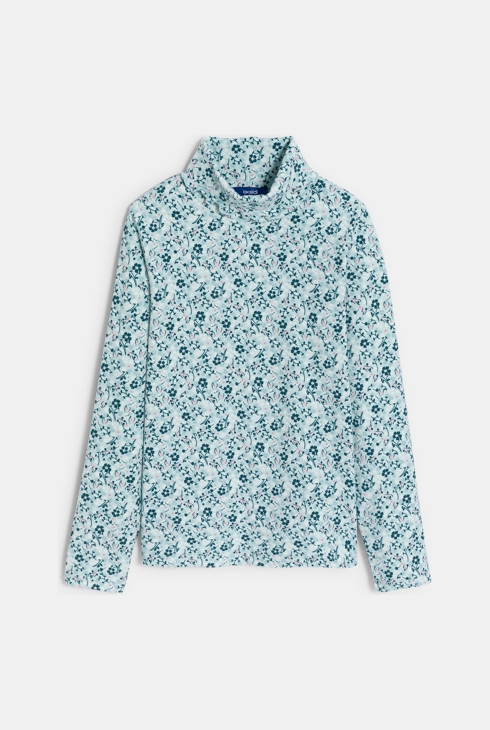 T-shirt col roulé imprimé bleu Fille 1