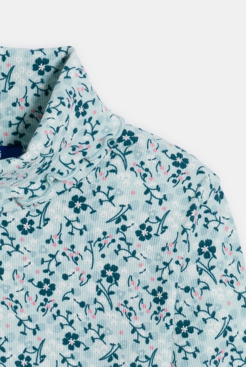 Girl's blue printed polo-neck T-shirt 2