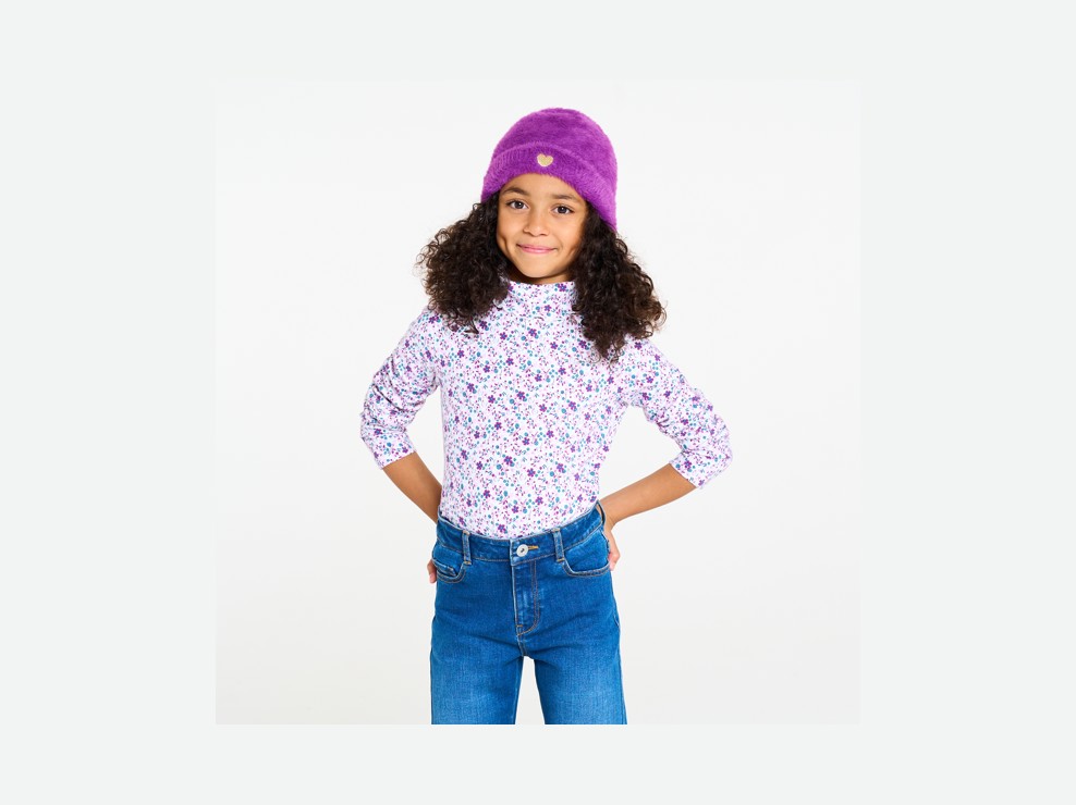 T-shirt col roulé imprimé mauve Fille 1