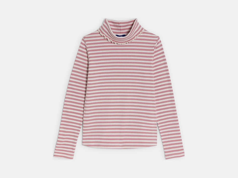Gerippter und gestreifter Unterziehpullover in Rosa für Mädchen 1