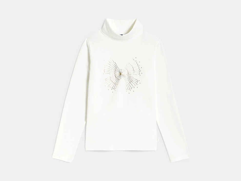 Camiseta de cuello alto con con motivo de purpurina blanca niña 1