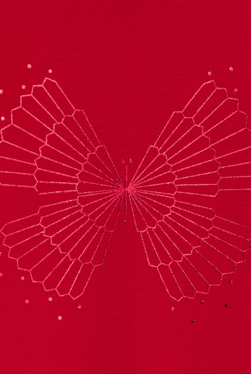 Girl's red polo-neck T-shirt with sequin motif 2