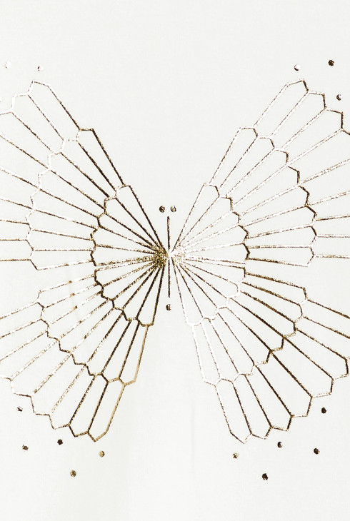 Girl's white polo-neck T-shirt with sequin motif 2