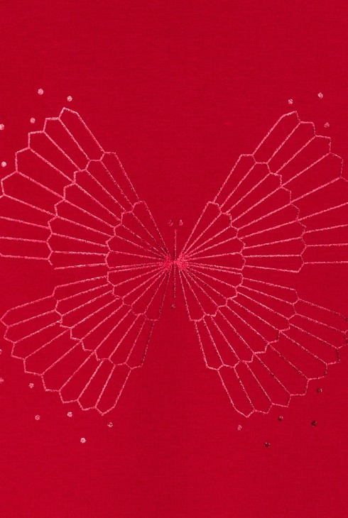 Girl's red polo-neck T-shirt with sequin motif 2