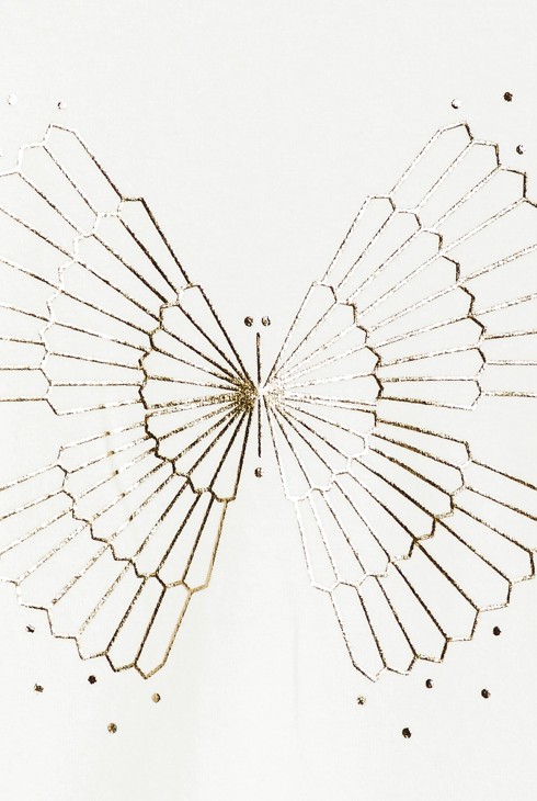 Girl's white polo-neck T-shirt with sequin motif 2