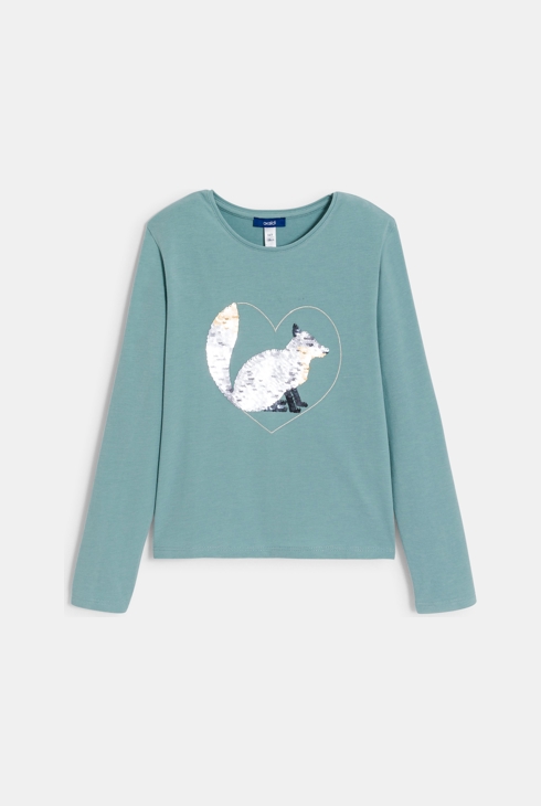 T-shirt à sequins magiques motif renard bleu Fille