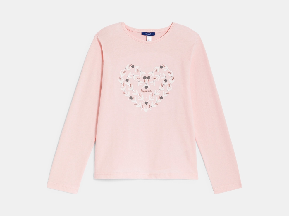 T-shirt con motivo cuore rosa pastello Bambina 1