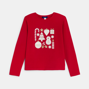 Rood T-shirt met kerstmotiefje voor meisjes 1