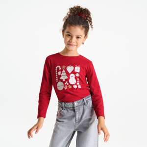 Rood T-shirt met kerstmotiefje voor meisjes 1