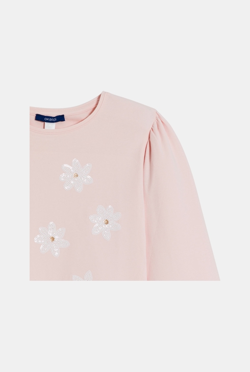 T-shirt motif en sequins rose pastel Fille