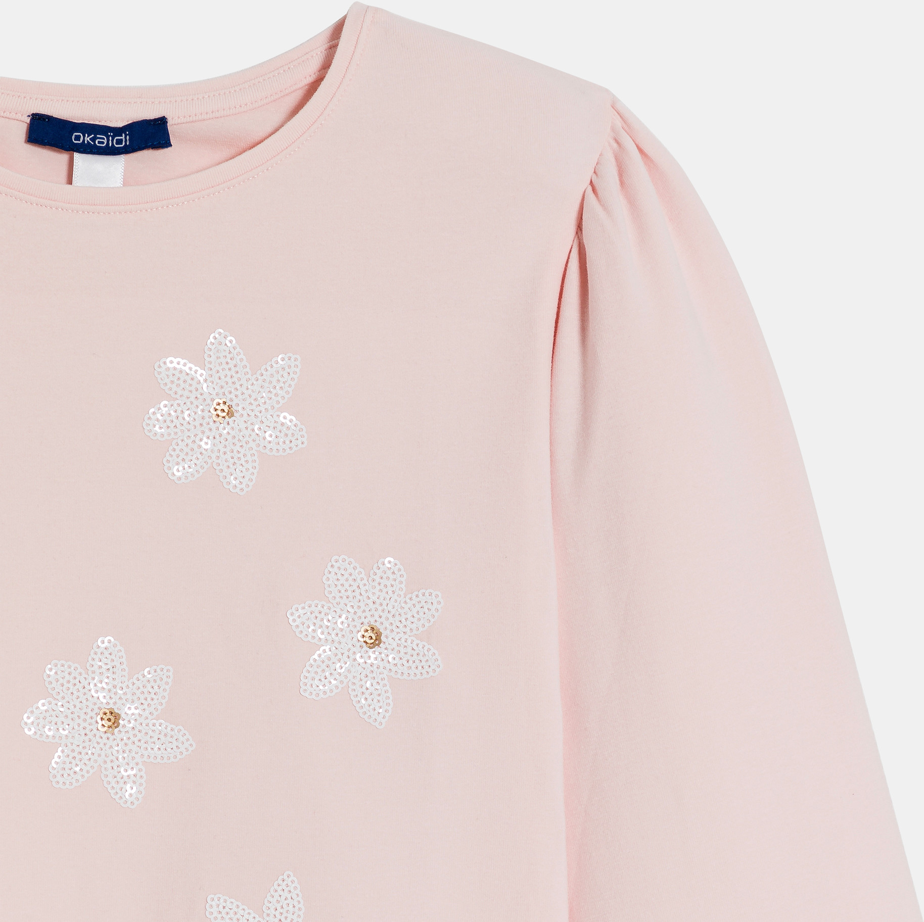 Girl's pastel pink T-shirt with sequin motif 2