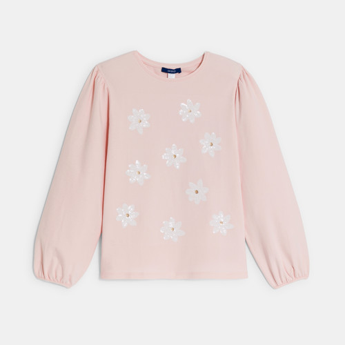T-shirt Motif En Sequins Rose Pastel Fille - Rose Bonbon - 6A - OKAIDI