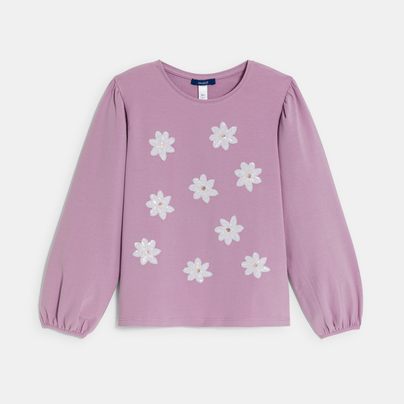 T-Shirt in Mauve mit Paillettenmuster für Mädchen