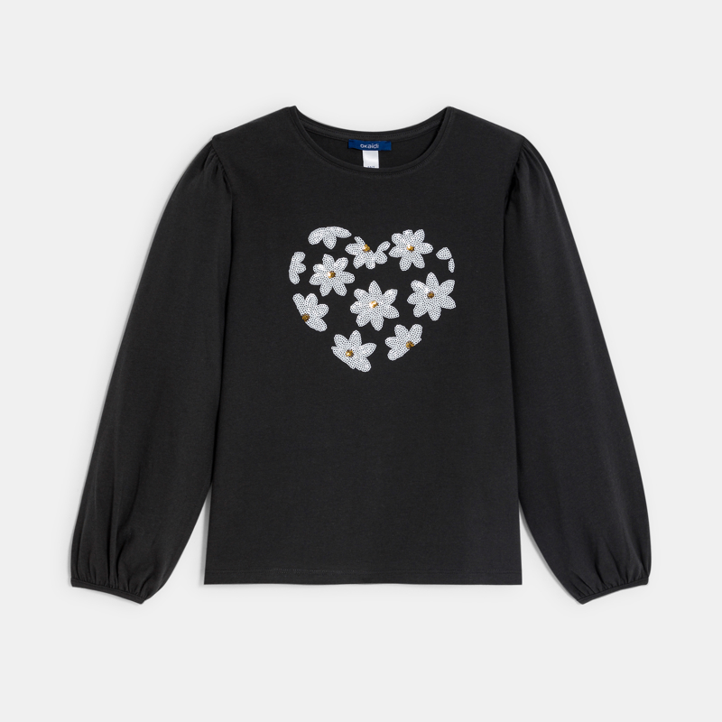 Schwarzes T-Shirt mit Paillettenmuster für Mädchen