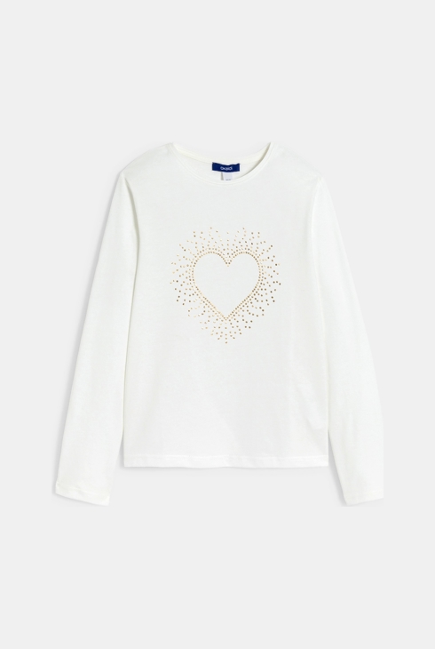 T-shirt motif cœur doré blanc Fille 1