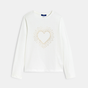 T-shirt motif cœur doré blanc Fille 1