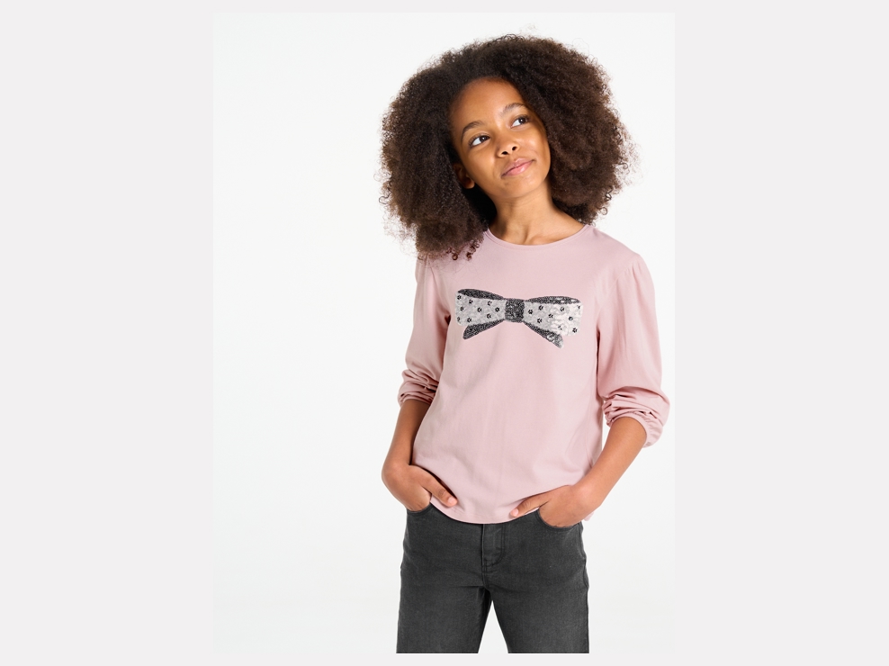 T-shirt rosa con paillettes per bambina 1