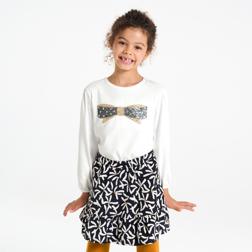 T shirt bianca con paillettes per bambina Okaidi Obaibi