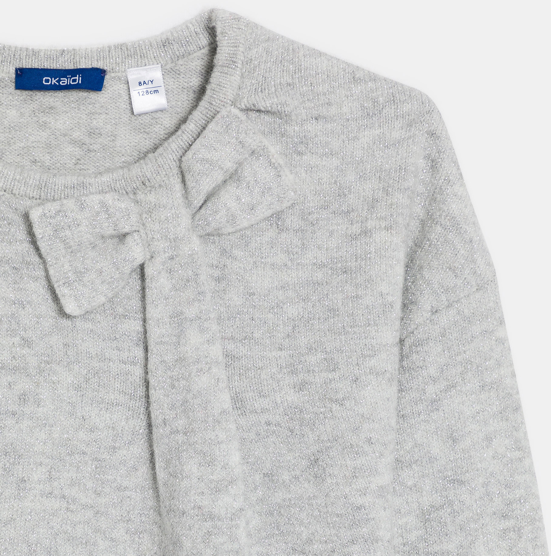 Girl's grey sparkly jumper with bow detail 2