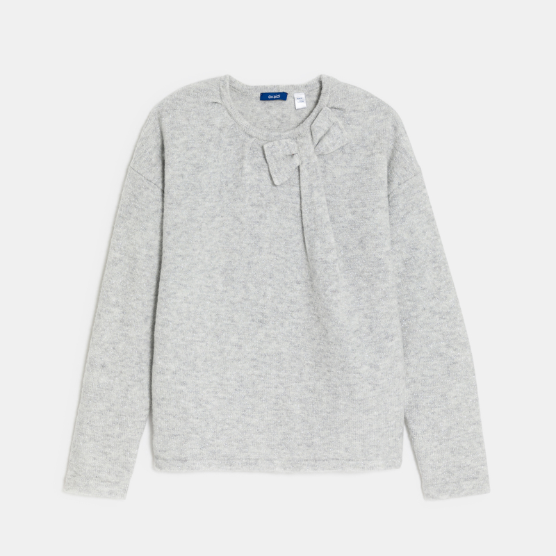 Irisierender Pullover in Grau mit Fliege als Detail für Mädchen