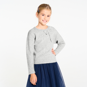 Girl's grey sparkly jumper with bow detail 1