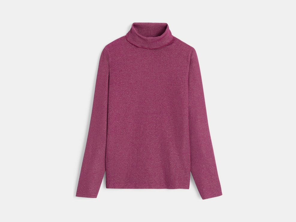 T-shirt col roulé côtelé irisé bois de rose Fille 1
