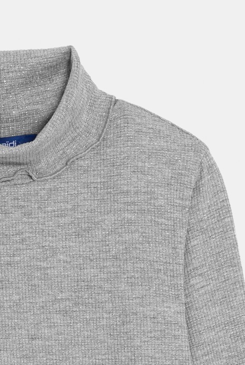 Camiseta de cuello alto de canalé irisada gris niña 2