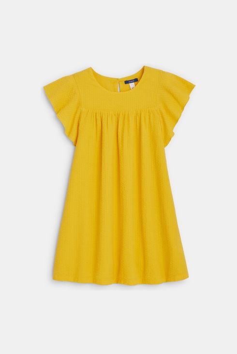 Robe courte en gaze de coton jaune Fille