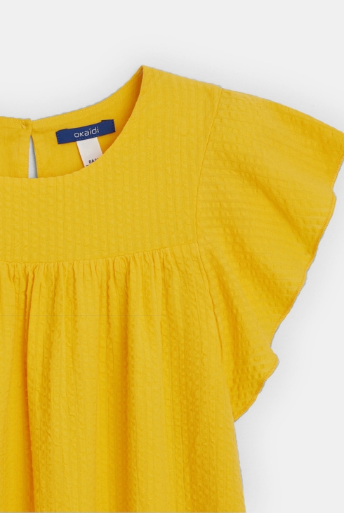 Robe courte en gaze de coton jaune Fille