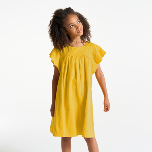 Girl's short yellow cotton gauze dress 1