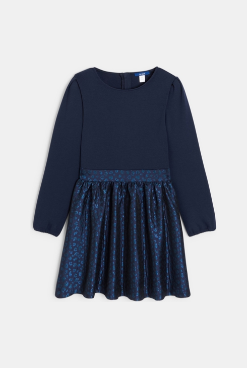 Robe chic bi-matière bleu marine motif léopard Fille