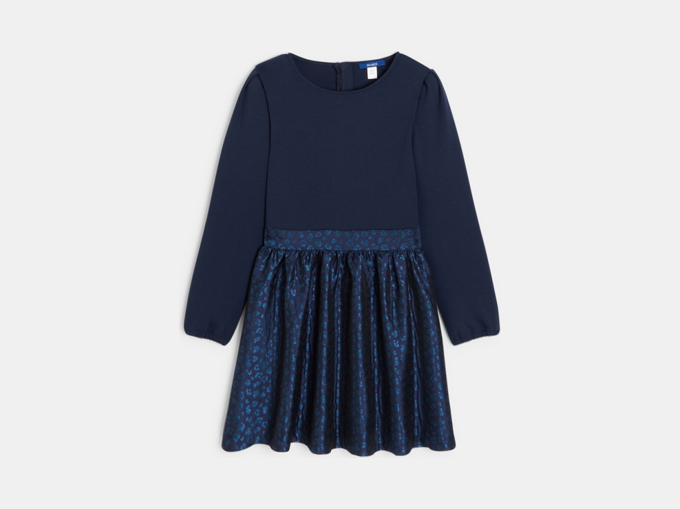 Abito chic bimateriale blu navy bambina 1