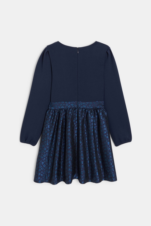 Robe chic bi-matière bleu marine motif léopard Fille
