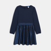 Robe chic bi-matière bleu marine motif léopard Fille