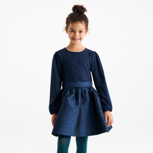 Robe chic bi-matière bleu marine motif léopard Fille 1