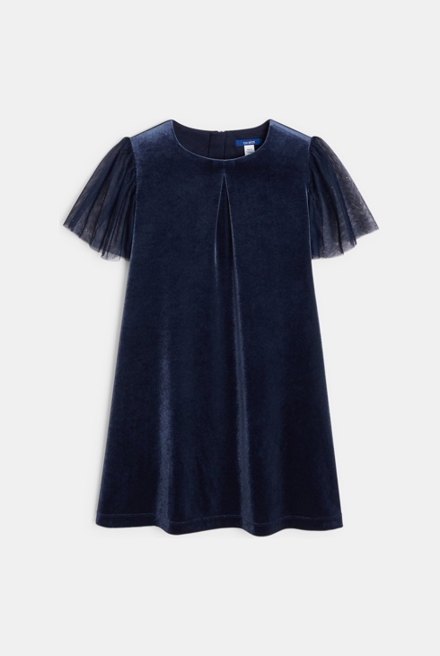 Robe en velours lisse bleu marine Fille
