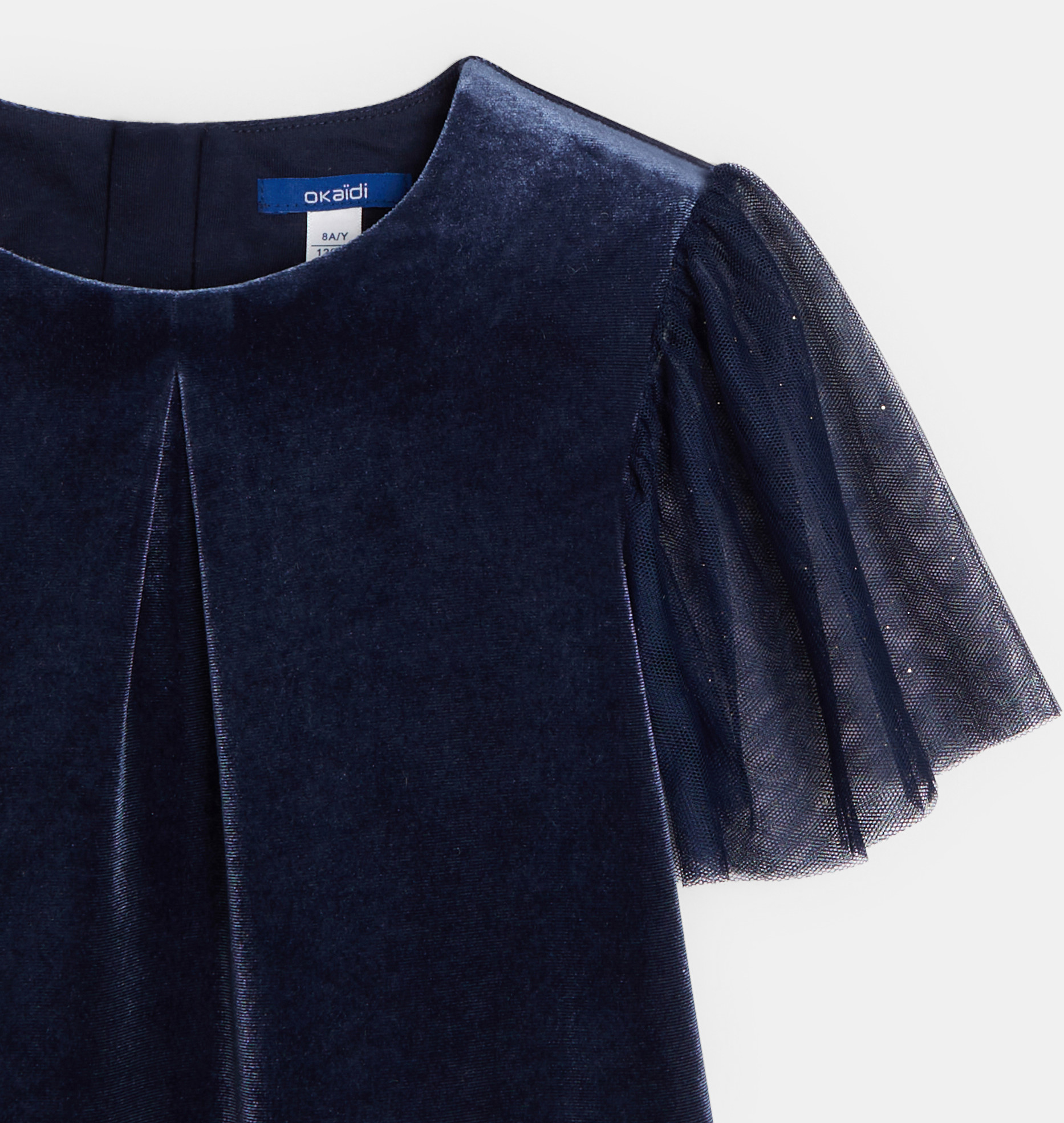 Robe en velours lisse bleu marine Fille