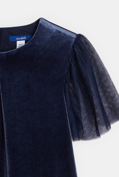 Robe en velours lisse bleu marine Fille