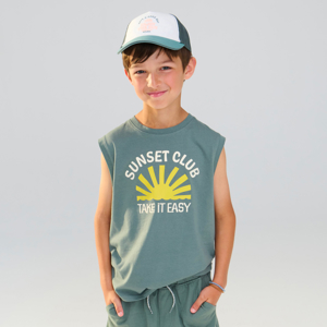 Boy's green slogan vest top 1